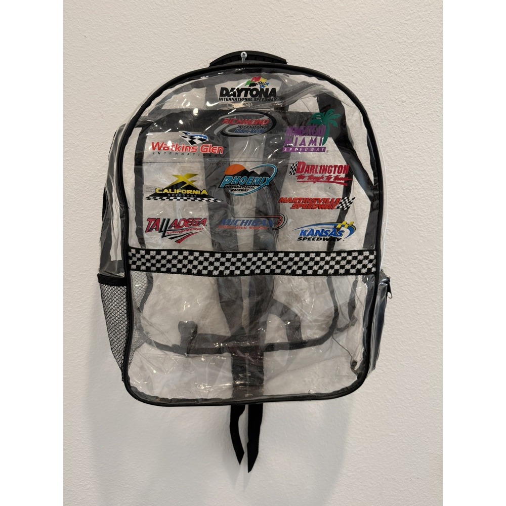 VINTAGE‎ OFFICIAL NASCAR CLEAR BACKPACK Daytona Darlington Talladega California